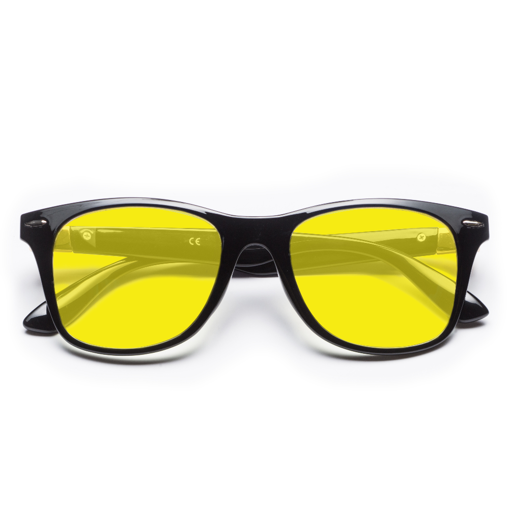 Gloss black wayfarer with amber lenses