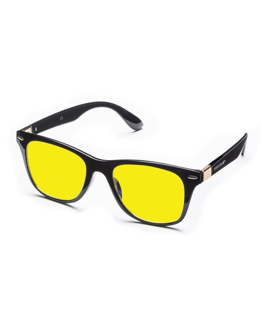PROSPEK Ultimate blue light blocking glasses, black wayfarer frame with yellow lens