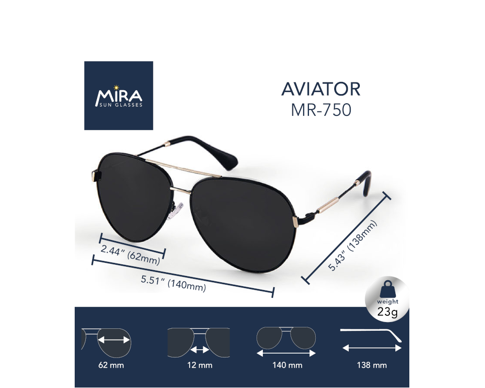 Aviator polarized sunglasses dimensions