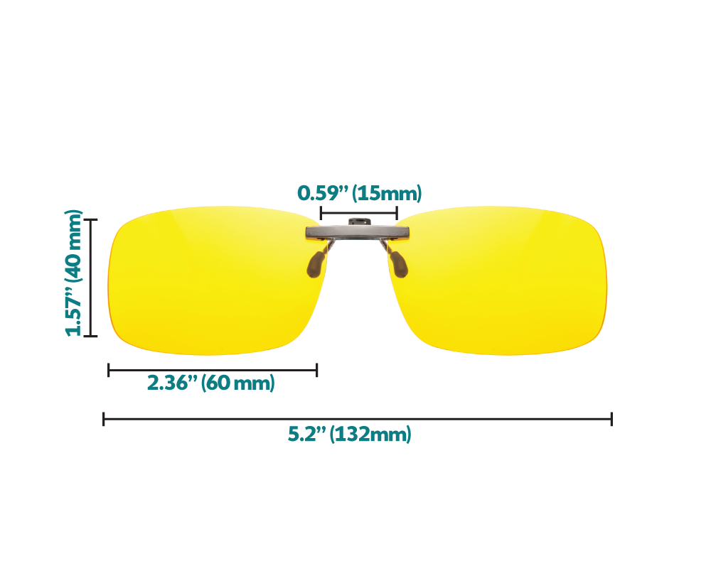 Elite blue light blocking clip-on glasses dimensions
